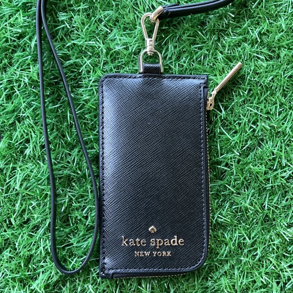 New KATE SPADE Staci Black Leather Card Case Lanyard WLR00139 $99 - Picture 5 of 16